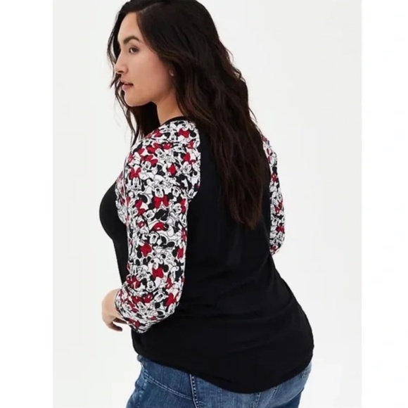 DISNEY MICKEY & MINNIE BLACK HENLEY RAGLAN TOP Size 1X (14-16) - Picture 2 of 5